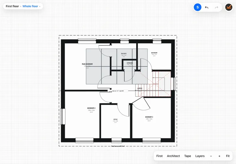 Estate-agent style first-floor plan